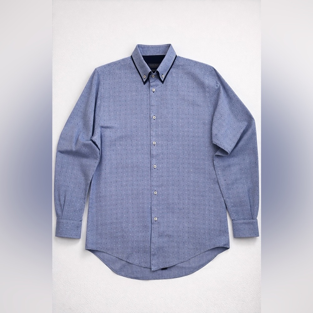 Zara Men's Blue Dress Shirt Slim Fit Size XL - Picture 3 of 9